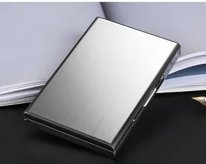 Detail view of a brushed stainless steel card holder with professional finish