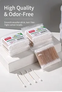 Coton-tiges stériles à double tête avec bâtonnets en bois, pack de 100 pièces