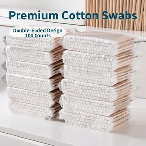 Cotons-Tiges Jetables à Double Tête Avec Bâtons en Bois de Bambou Pour le Maquillage le Nettoyage les Soins Personnels à Domicile Utilisation Quotidienne