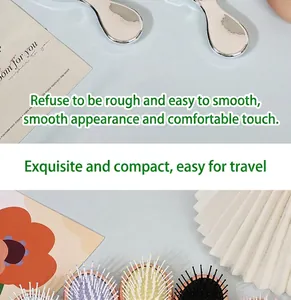 Details of mini airbag hairbrushes in various colors and metallic chrome finish