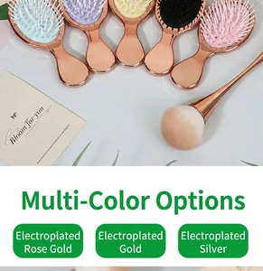 Mini electroplated air cushion hairbrushes in various metallic colors for travel