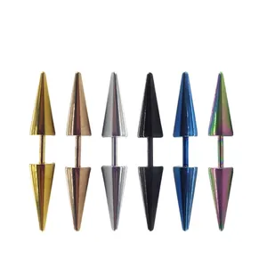 Stainless Steel Spike Barbell Stud Earrings Punk Gothic Double Headed Conical Earrings For Men Women Body Piercing Jewelry