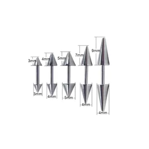 Stainless steel spike barbell earrings in various sizes for body piercing jewelry