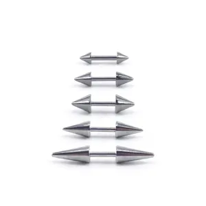 Set of stainless steel spike barbell earrings in five sizes for ear cartilage piercing