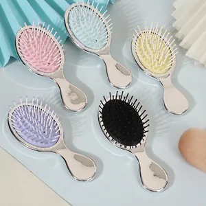 Mini Portable Air Cushion Hairbrush For Women Children Electroplated Detangling Massage Hair Comb ABS Small Scalp Brush Gift