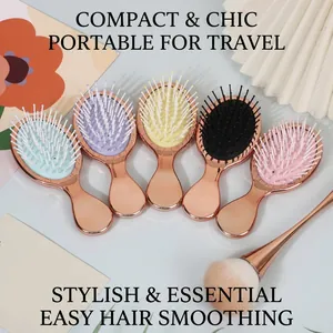 Mini portable air cushion hairbrush with rose gold finish in five pastel colors