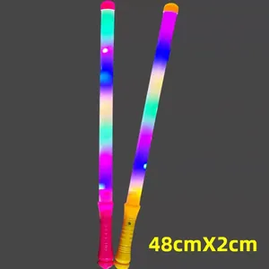 Two 48cm colorful LED glow sticks with pink and yellow handles for parties and concerts