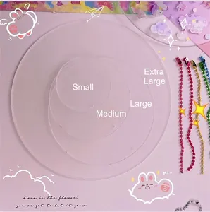 Transparent laser-cut acrylic round discs in multiple sizes with colorful ball chains