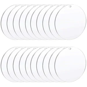 Set of 20 transparent round acrylic blanks with pre-drilled holes for DIY ornaments
