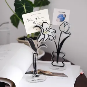 Acrylic flower memo holder desk ornament with hand-drawn lily and tulip designs