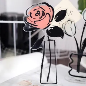 Minimalist acrylic rose flower message card holder for desk decoration and notes