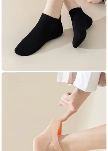 Close-up of breathable mesh cotton boat socks with elastic non-slip heel design
