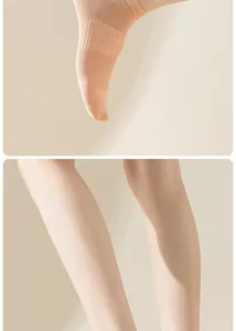 Detailed view of breathable peach-colored cotton low-cut boat socks on a woman's foot.
