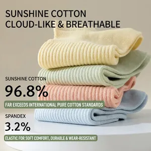 Soft pastel Xinjiang cotton ribbed socks for women breathable and comfortable short socks