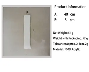 Spécifications pour jambières blanches en acrylique tricoté, longueur 40 cm et largeur 8 cm