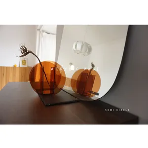 Minimalist amber circular acrylic geometric flower vase for artistic home decoration