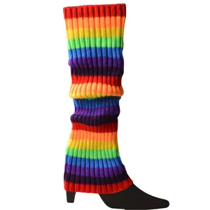 Detail of rainbow striped knit leg warmers for ballet or casual JK style outfits