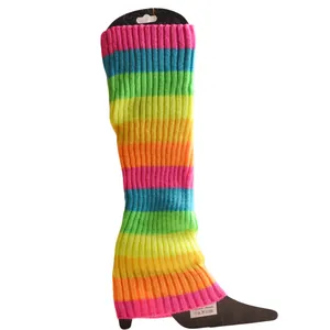 Vibrant neon rainbow striped knit leg warmers for ballet dance and JK fashion style outfit