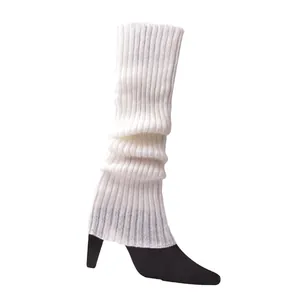 White ribbed knitted leg warmers for ballet dance and winter warmth slouch style