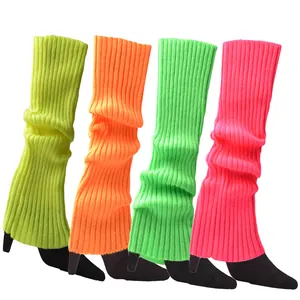 Neon fluorescent knitted leg warmers for ballet dance and various fashion styles.