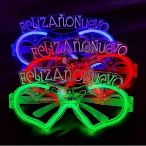 Colorful LED heart-shaped glow glasses featuring New Year festive greeting text