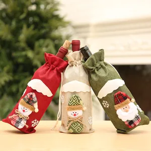 Fundas navideñas para botellas de vino con diseños de muñecos de nieve y Papá Noel en 3D