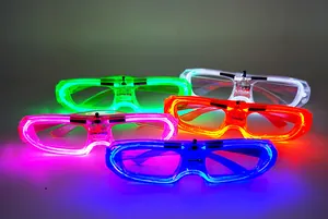 Colorful variety of LED glowing glasses in vibrant neon colors for parties and festivals.