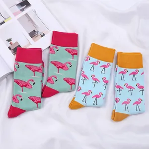 Chaussettes en coton colorées avec motif flamant rose en vert menthe et bleu clair