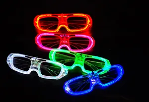 Detailed shot of glowing LED party glasses in vibrant colors on a black background