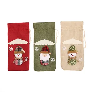 Set de 3 fundas decorativas de yute para botellas de vino de Navidad con Papá Noel y Muñeco