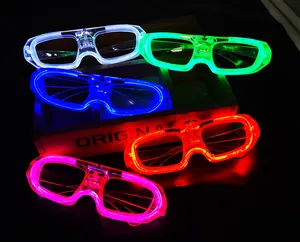 Close-up view of five vibrant LED glowing glasses in multiple colors against dark background