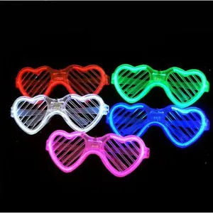 Pack of 5 vibrant LED heart-shaped shutter glasses featuring neon glow colors for parties
