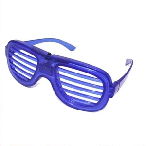 Neon blue LED shutter glasses for festivals, luminous party costume accessory.