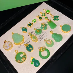 Collection of elegant green gemstone pendants with gold-plated settings and zircon accents