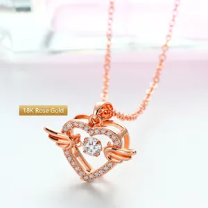 Titanium Staal Engel Hart Dansende Steen Hanger Halsketting Strass Vleugel Hart Sleutelbeen Ketting Sieraden Cadeau Vrouwen