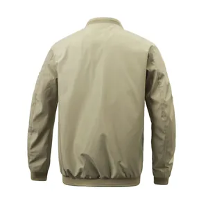 Back view of a khaki men's business casual lightweight bomber jacket