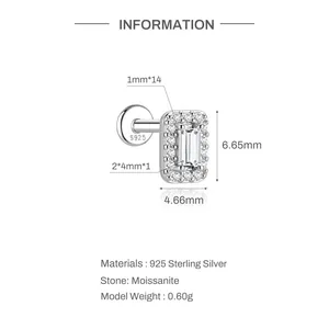 Detaillierte Maße und Materialangaben für den 925 Sterling Silber Moissanit-Ohrstecker