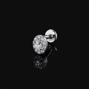 Detailansicht von S925 Sterling Silber Moissanit Halo Flachrückseite Ohrstecker