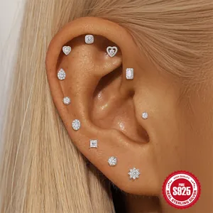 Set aus S925 Sterling Silber Moissanit Ohrsteckern in verschiedenen geometrischen Formen