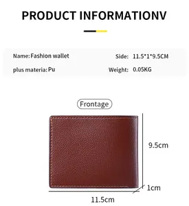 Portafoglio corto uomo in pelle PU marrone con dimensioni 11,5x9,5cm frontale