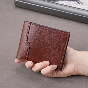 Elegante portafoglio da uomo marrone in pelle PU con texture litchi e cuciture di qualità