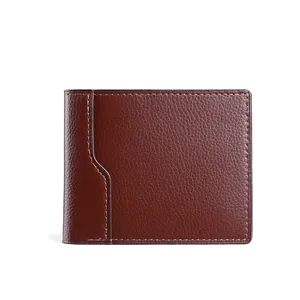 Portafoglio bifold uomo classico in morbida ecopelle PU marrone con cuciture eleganti