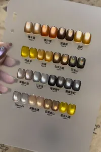 Detailed display of cat eye gel polish color swatches with shimmering high-density effects