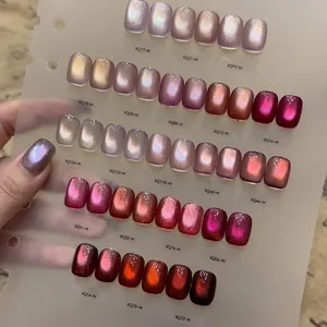 Professional cat eye nail polish color swatch board featuring various high-density shimmer shades