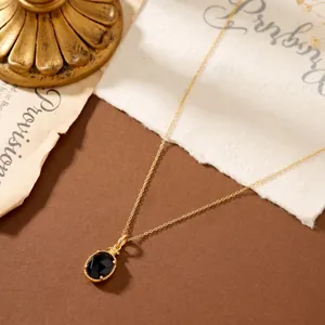 Elegant S925 sterling silver gold plated necklace with black tea crystal pendant