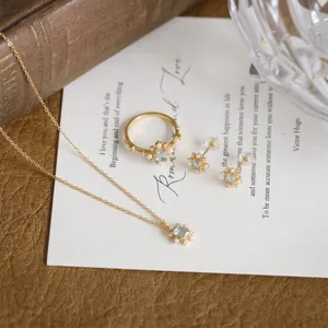 Set gioielli in argento S925 con anello, orecchini e collana in topazio blu naturale