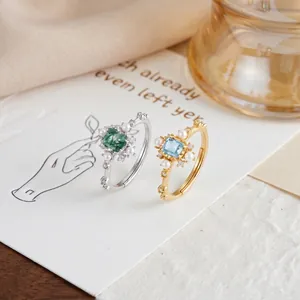 Anello Aperto Regolabile in Argento Sterling 925 Vintage Per Donna Topazio Blu Naturale Perla Artificiale Fiocco di Neve Gioielli