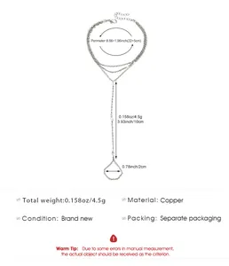 Detaillierte Größenangaben und Materialinfo für silberne Kupfer-Handkette mit Fingerring