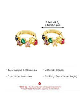 Detailed specifications for these colorful zircon gold-plated hoop earrings.