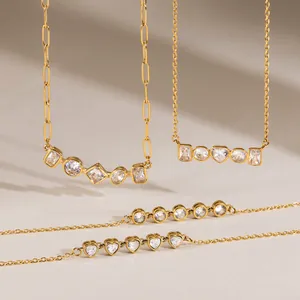 18k gold plated stainless steel zirconia necklaces featuring heart and geometric shapes